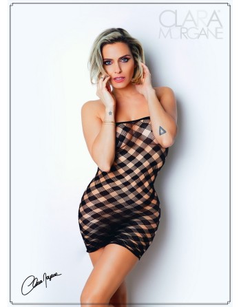Mini Robe noire, résille avec  motif damier - Le Numéro 2 - Collection Robe 