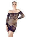 Petite robe, sans couture, noire en fine résille avec string 