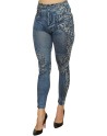 Legging bleu effet jean délavé imprimé léopard 