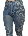 Legging bleu effet jean délavé imprimé léopard 
