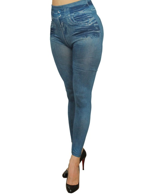 Legging bleu effet jean usé 
