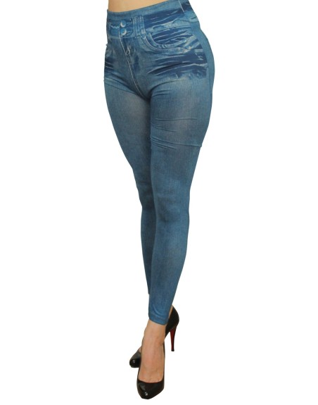 Legging bleu effet jean usé 