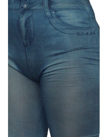 Legging bleu style jean moulant avec impressions sur poches 