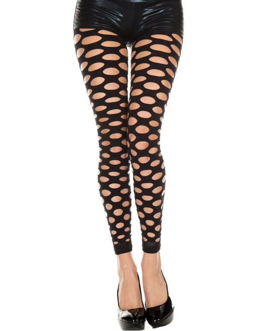 Legging noir sexy ajouré effet déchiré 