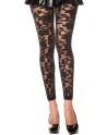 Legging noir fin transparent motif fleuri 