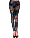 Legging noir wetlook avec bandes de dentelle florale 