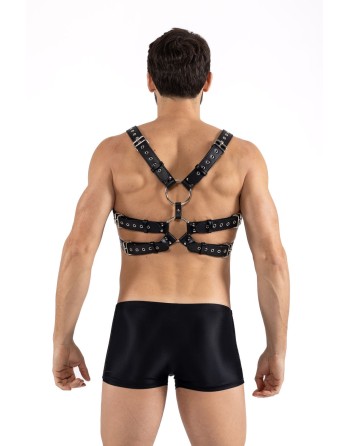 Harnais homme simili cuir avec sangles reliées par de larges anneaux