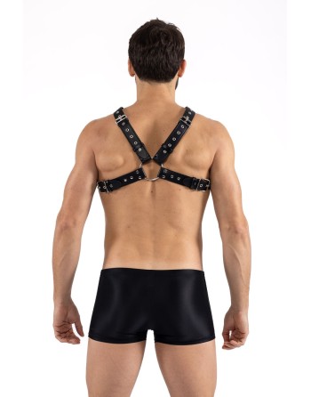 Harnais homme simili cuir larges sangles avec anneaux
