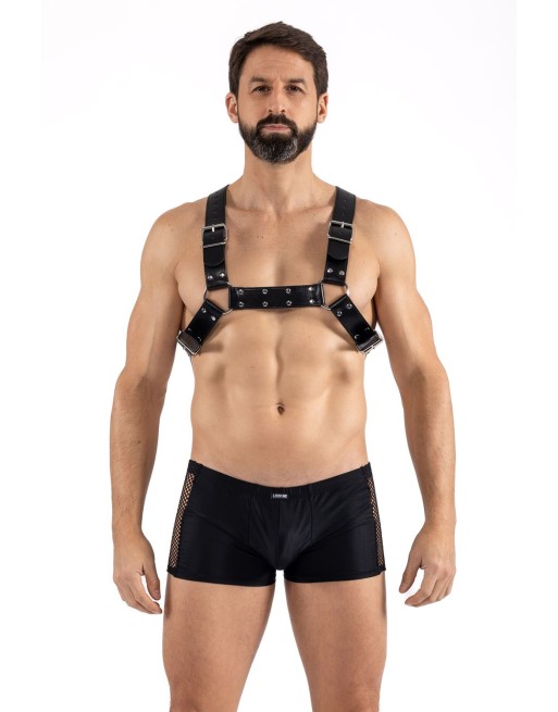 Harnais homme simili cuir avec sangles croisées dans le dos 