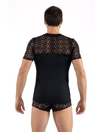T-shirt noir résille brodée Shinny 