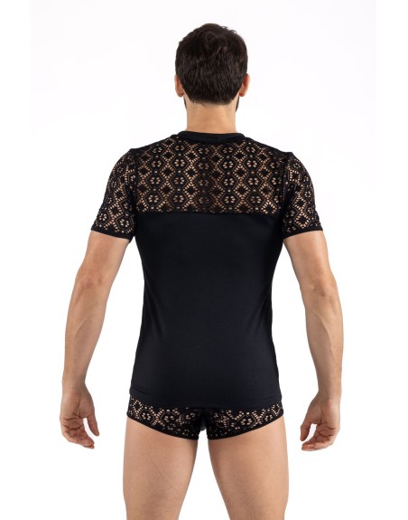 T-shirt noir résille brodée Shinny 
