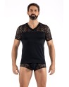 T-shirt noir résille brodée Shinny 