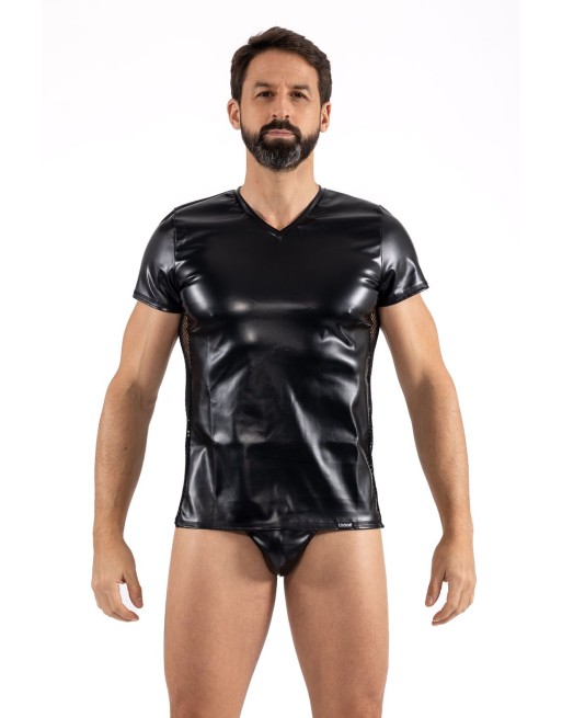 T-Shirt noir Black Desire en simili cuir 