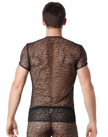 T-shirt noir sexy filet irrégulier fétichiste 