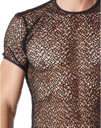 T-shirt noir sexy filet irrégulier fétichiste 