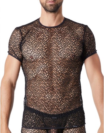 T-shirt noir sexy filet irrégulier fétichiste 