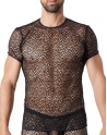 T-shirt noir sexy filet irrégulier fétichiste 