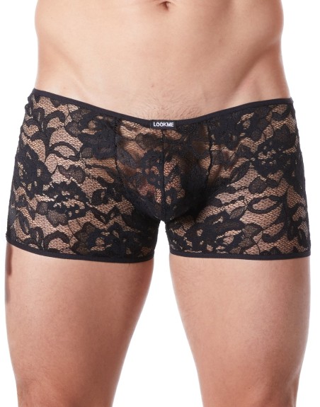 Boxer noir en fine dentelle avec légère transparence