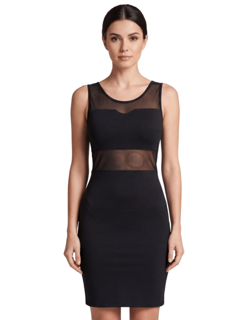 Robe sensuelle et habillée avec maille transparente noire