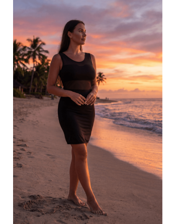 Robe sensuelle et habillée avec maille transparente noire