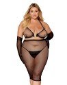 Ensemble 2 pièces grande taille, soutien gorge et jupe longue transparente noir 