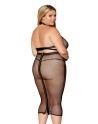 Ensemble 2 pièces grande taille, soutien gorge et jupe longue transparente noir 