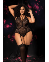 Body grande taille noir en dentelle florale avec harnais amovible - Mapalé