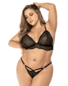Ensemble lingerie 3 pièces noir en dentelle avec porte-jarretelles - Mapalé
