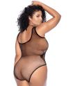 Body noir grande taille en résille motif serpent, orné de strass, ouvert à l’entrejambe - Mapalé