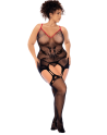 Combinaison intégrale grande taille en résille noire à motif serpent - Mapalé