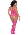 Combinaison grande taille en résille rose 