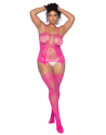Combinaison grande taille en résille rose 