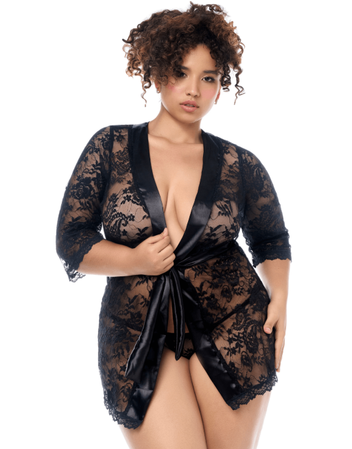 Peignoir en dentelle grande taille Mapalé avec string assorti 