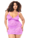 Babydoll grande taille dentelle violette et string 