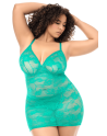 Babydoll grande taille dentelle turquoise et string 