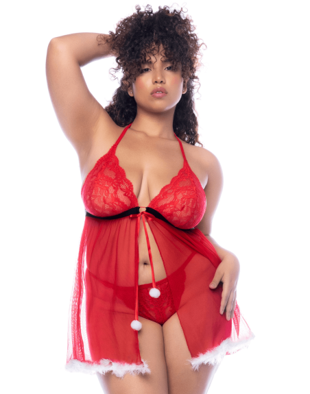 Costume sexy Mère Noël grande taille avec babydoll et string 