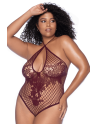 Body string grande taille en résille couleur cerise 
