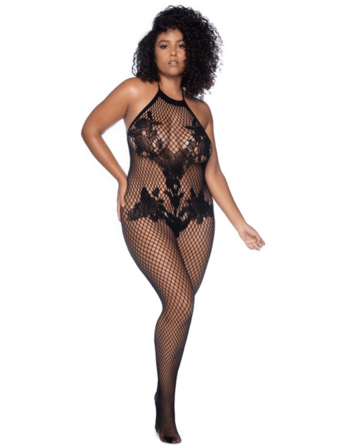 Combinaison grande taille en résille noire 