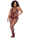 Combinaison grande taille en résille couleur cerise 