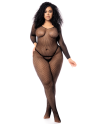 Combinaison grande taille manches longues en résille noire 