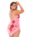 Nuisette grande taille résille rose imprimé floral et string 