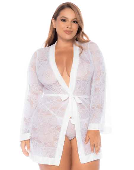Peignoir grande taille en dentelle blanche