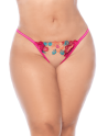 Nuisette grande taille en résille et dentelle florale rose et string assorti