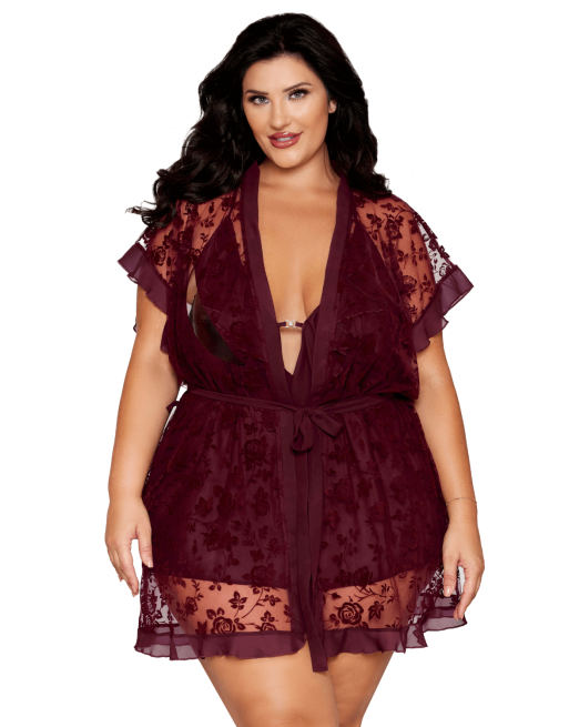 Nuisette et peignoir grande taille couleur aubergine 