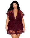 Nuisette et peignoir grande taille couleur aubergine 