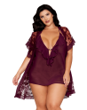 Nuisette et peignoir grande taille couleur aubergine 