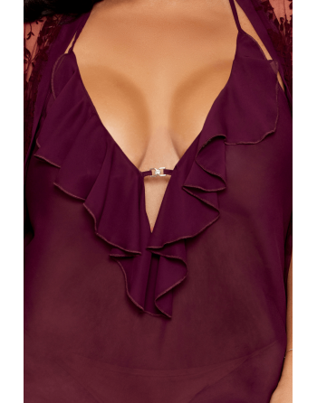 Nuisette et peignoir grande taille couleur aubergine 