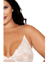 Nuisette longue blanche grande taille en dentelle florale, string assorti 