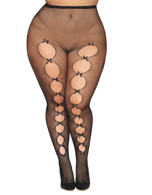 Collant fantaisie grande taille résille noir avec liseré à l'arrière 