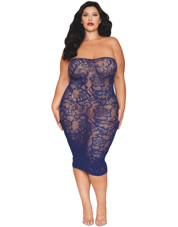 Ensemble 2 pièces grande taille top manches longues et robe bleu marine 
